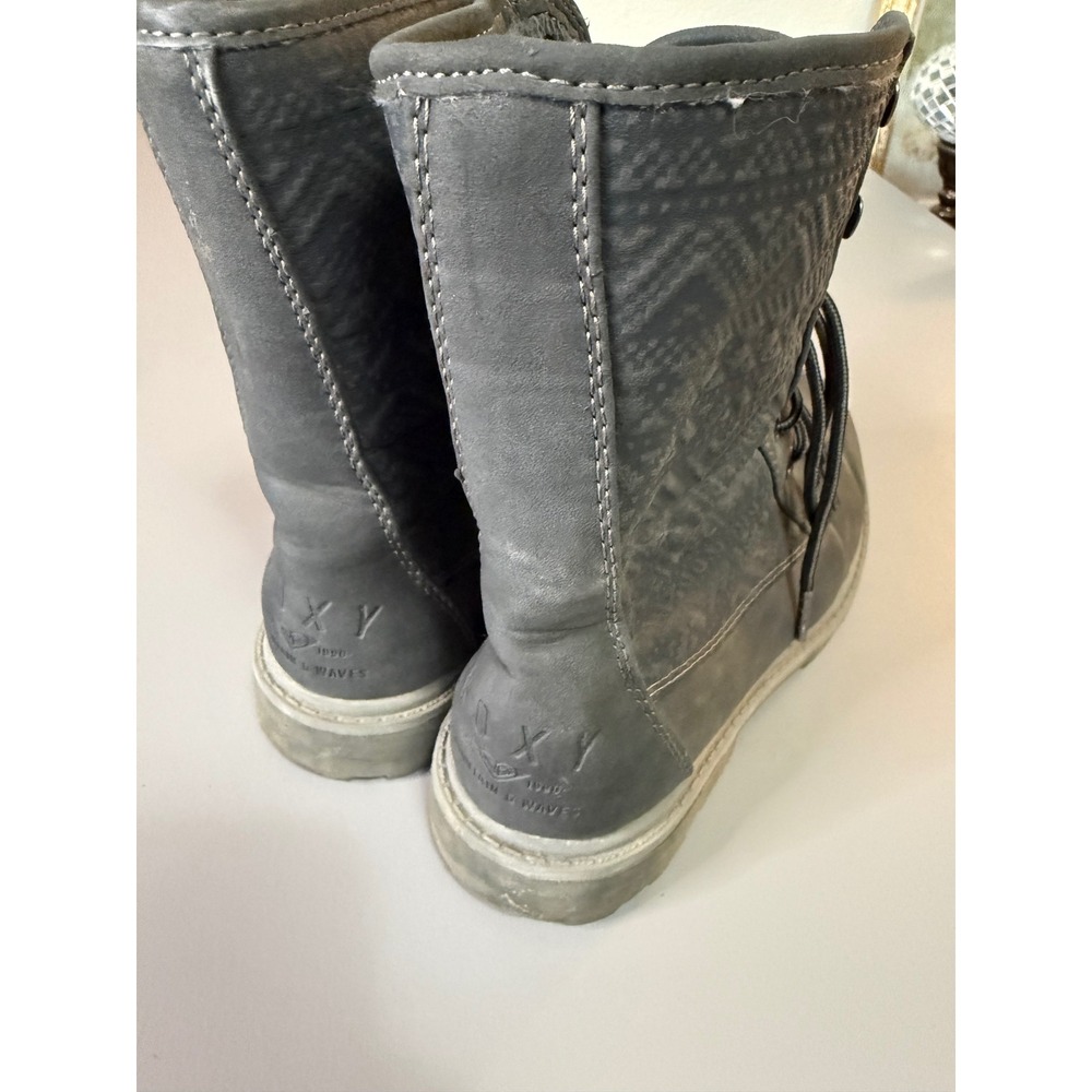 Roxy Grey Faux Fur Lace Up Combat Boots Embossed Pattern Womens 9 ARJS700317
